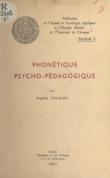 Phonétique psycho-pédagogique - Eugène Falinski - Institut de psychologie appliquée et d
