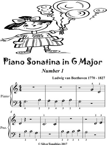 Piano Sonatina in G Major Number 1 1st Mvt Beginner Piano Sheet Music - Ludwig van Beethoven