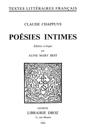 Poésies intimes - Claude Chappuys