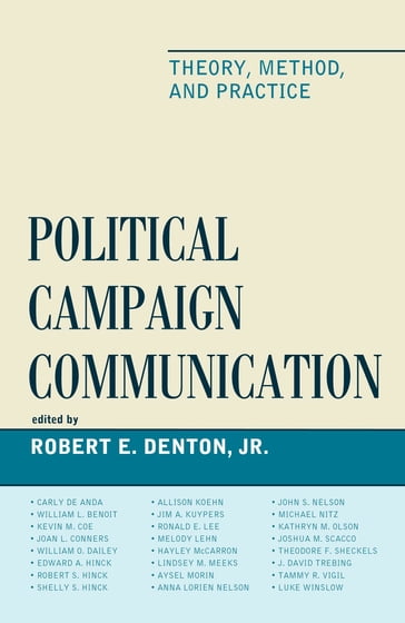 Political Campaign Communication - Michael Nitz - Melody Lehn - Hayley McCarron - Anna Lorien Nelson - Ron Lee - Luke Winslow - Carly de Anda - Allison Koehn - Virginia Tech Robert E. Denton Jr. - Joan L. Conners - William O. Dailey - Edward A. Hinck - Robert S. Hinck - Shelly S. Hinck - Jim A. Kuypers - Kathryn M. Olson - Joshua M. Scacco - Theodore F. Sheckels - Craig Allen Smith - J. David Trebing - Tammy R. Vigil - University of Alabama  Birmingham William L. Benoit - University of Utah Kevin M. Coe - University of Oklahoma Lindsey Meeks - East Carolina University Aysel Morin - University of Iowa John S. Nelson