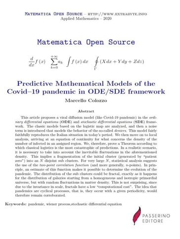 Predictive Mathematical Models of the Covid19 pandemic in ODE/SDE framework - Marcello Colozzo