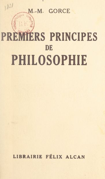Premiers principes de philosophie - Maxime Gorce