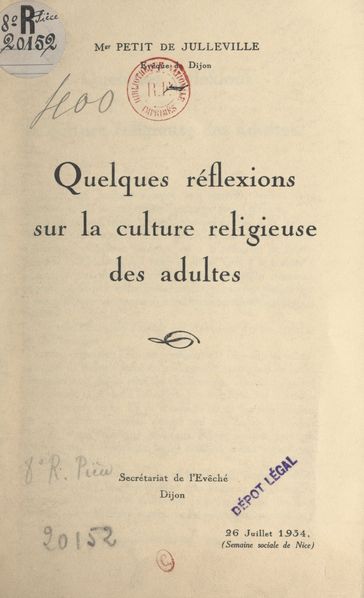 Quelques réflexions sur la culture religieuse des adultes - Pierre Petit de Julleville