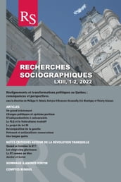 Recherches sociographiques vol 63, 1-2, 2022