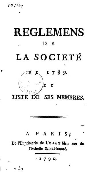 Règlements de la Société de 1789 et liste de ses membres - Société de 1789