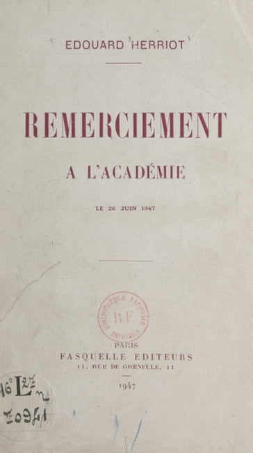 Remerciement à l'Académie - Édouard Herriot