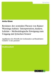 Resümee der zentralen Thesen von Rainer Warnings Aufsatz:  Interpretation, Analyse, Lektüre - Methodologische Erwägung zum Umgang mit lyrischen Texten 