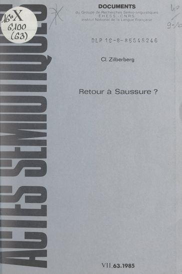 Retour à Saussure ? - Claude Zilberberg - Julien Greimas Algirdas