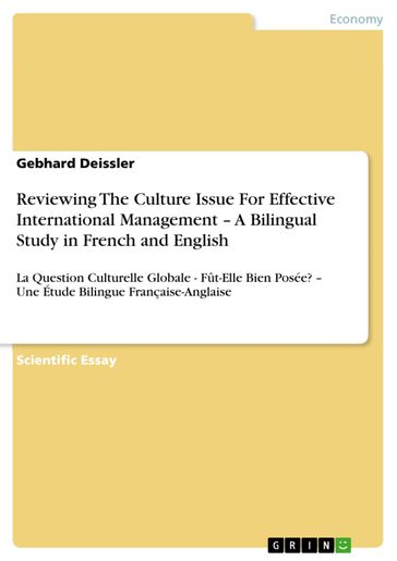 Reviewing The Culture Issue For Effective International Management - A Bilingual Study in French and English - Gebhard Deissler