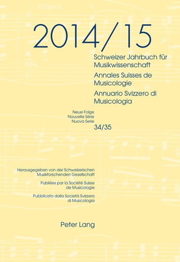 Schweizer Jahrbuch fuer Musikwissenschaft- Annales Suisses de Musicologie- Annuario Svizzero di Musicologia - Schweiz. Musikforschende Gesellschaft - Luca Zoppelli