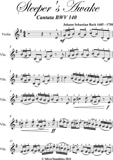 Sleeper's Awake BWV 140 Easy Violin Sheet Music - Johann Sebastian Bach