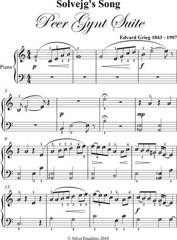 Solvejg's Song Peer Gynt Suite Easy Piano Sheet Music - Edvard Grieg