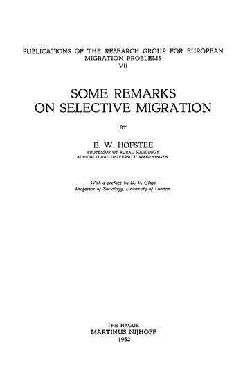 Some Remarks on Selective Migration - D.V. Glass - E.W. Hofstee