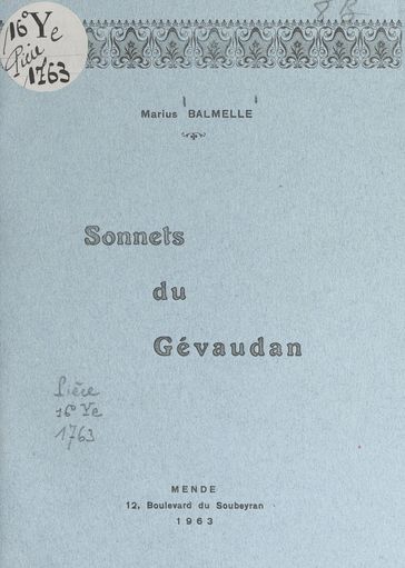 Sonnets du Gévaudan - Marius Balmelle