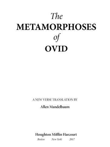 The Metamorphoses Of Ovid - Ovid