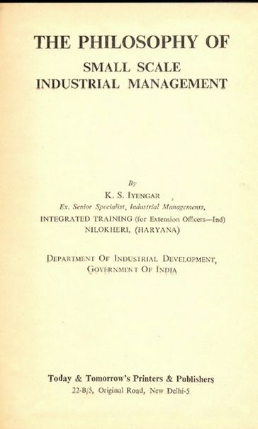 The Philosophy of Small Scale Industrial Management - K. S. IYENGAR