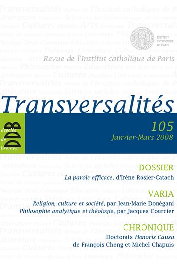 Transversalités n°105 - Institut catholique de Paris
