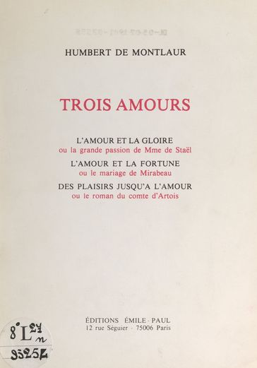 Trois amours - Humbert de Montlaur