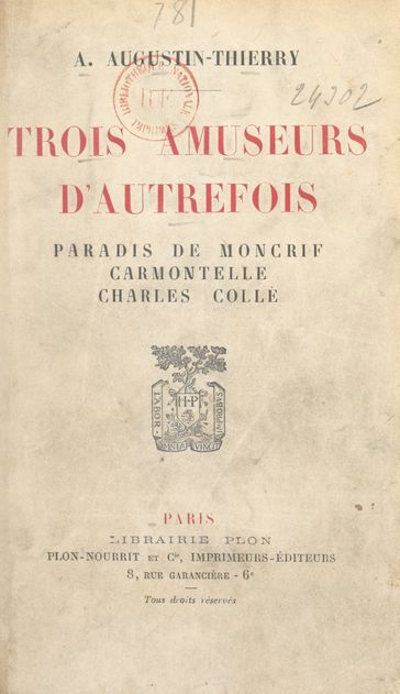 Trois amuseurs d'autrefois - A. Augustin-Thierry