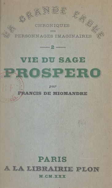 Vie du sage Prospero - Francis de Miomandre