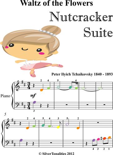 Waltz of the Flowers Nutcracker Suite Beginner Piano Sheet Music with Colored Notes - Pyotr Il