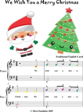 We Wish You a Merry Christmas Easiest Piano Sheet Music with Colored Notes