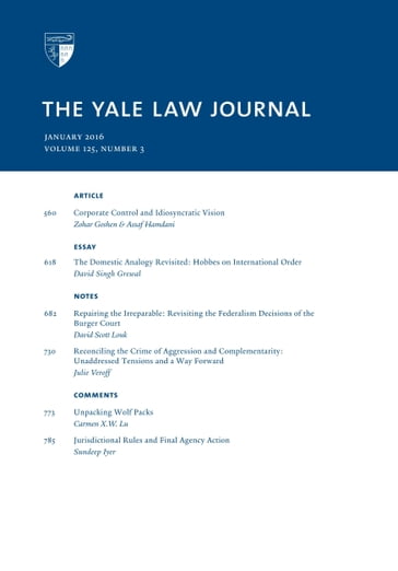 Yale Law Journal: Volume 125, Number 3 - January 2016 - Yale Law Journal