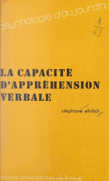 La capacité d'appréhension verbale - Paul Fraisse - Stéphane Ehrlich