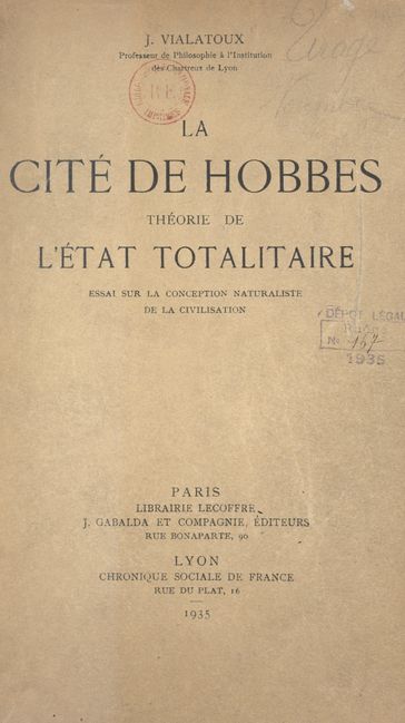 La cité de Hobbes : théorie de l'État totalitaire - Joseph Vialatoux