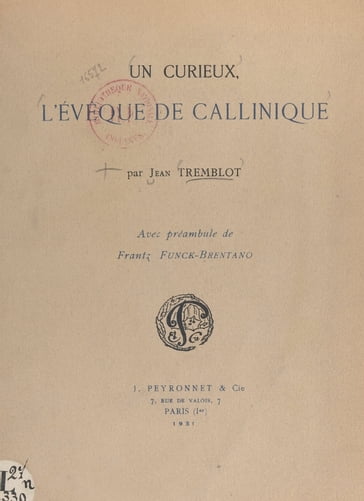 Un curieux, l'évêque de Callinique - Jean Tremblot