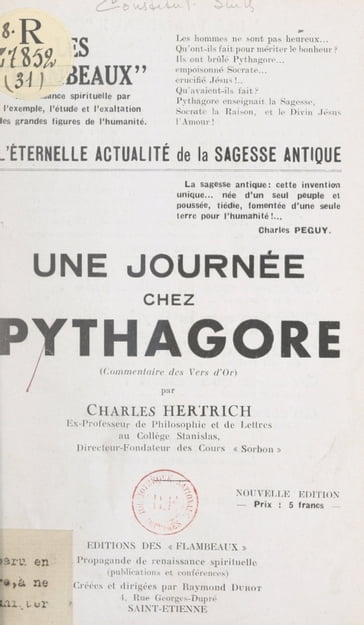 L'éternelle actualité de la sagesse antique : une journée chez Pythagore - Charles Hertrich - Raymond Durot