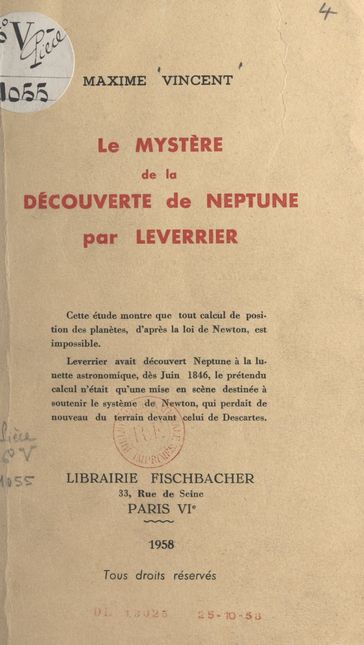 Le mystère de la découverte de Neptune par Leverrier - Maxime Vincent