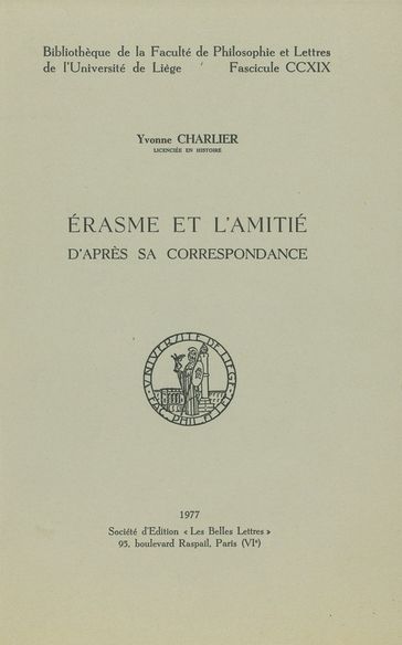 Érasme et l'amitié - Yvonne Charlier