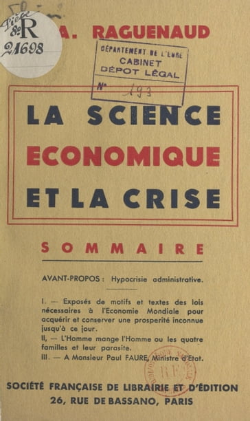 La science économique et la crise - A. Raguenaud