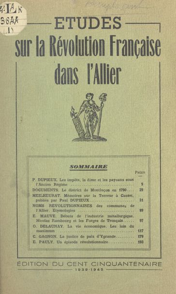 Études sur la Révolution française dans l'Allier - Collectif