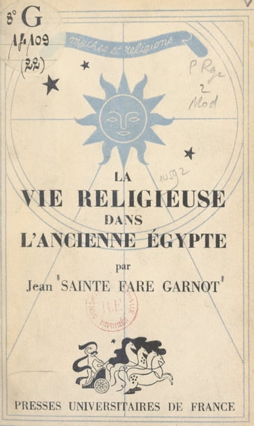 La vie religieuse dans l'ancienne Égypte - Jean Sainte Fare Garnot - P.-L. Couchoud